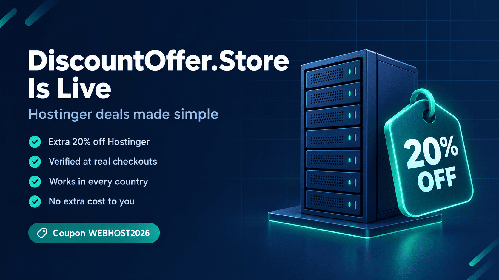DiscountOffer.Store Is Live: Easy Hostinger Deals, 20% Off
